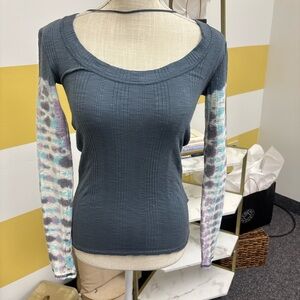 Free People Blue Long Sleeve w/Tie Dye Sleeves